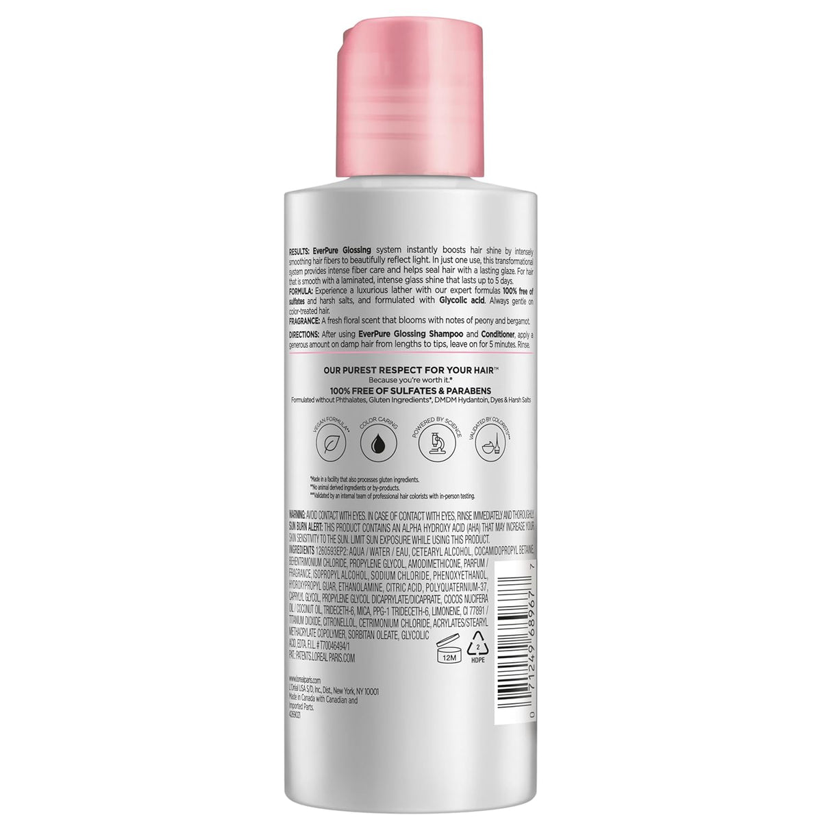 L'Oreal Paris Sulfate Free Glossing Lamination Hair Mask, 5-Minute Rinse-Off Hair Treatment with Glycolic Acid for Glass Shine, Smoothness & Soft Feel, Color Caring, EverPure, 5.1 Fl Oz