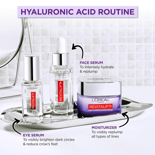 Loreal Paris Revitalift 1.5% Pure Hyaluronic Acid Face Serum, Hydrate & Reduce Wrinkles, Fragrance Free 1 Oz