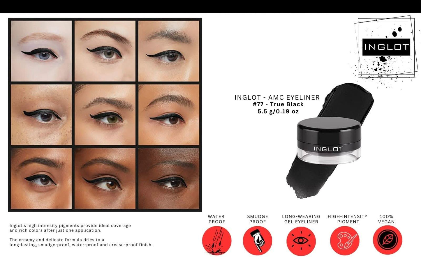 INGLOT AMC Eyeliner Gel Bundle - GEL 77 + GEL 90 + 30T Brush