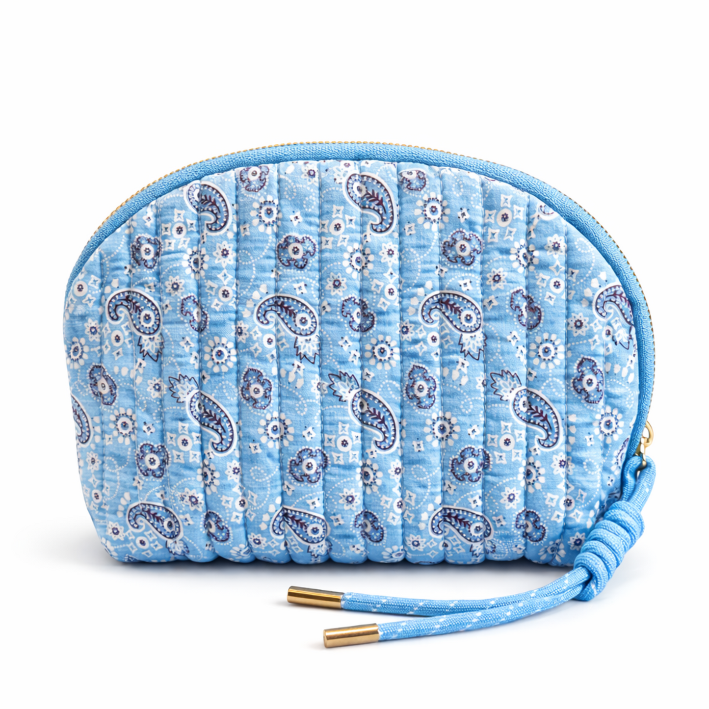 Quilted Paisley Cosmetic Case – Soft Curve Makeup Pouch in Pink, Blue, or Green Bandana Print